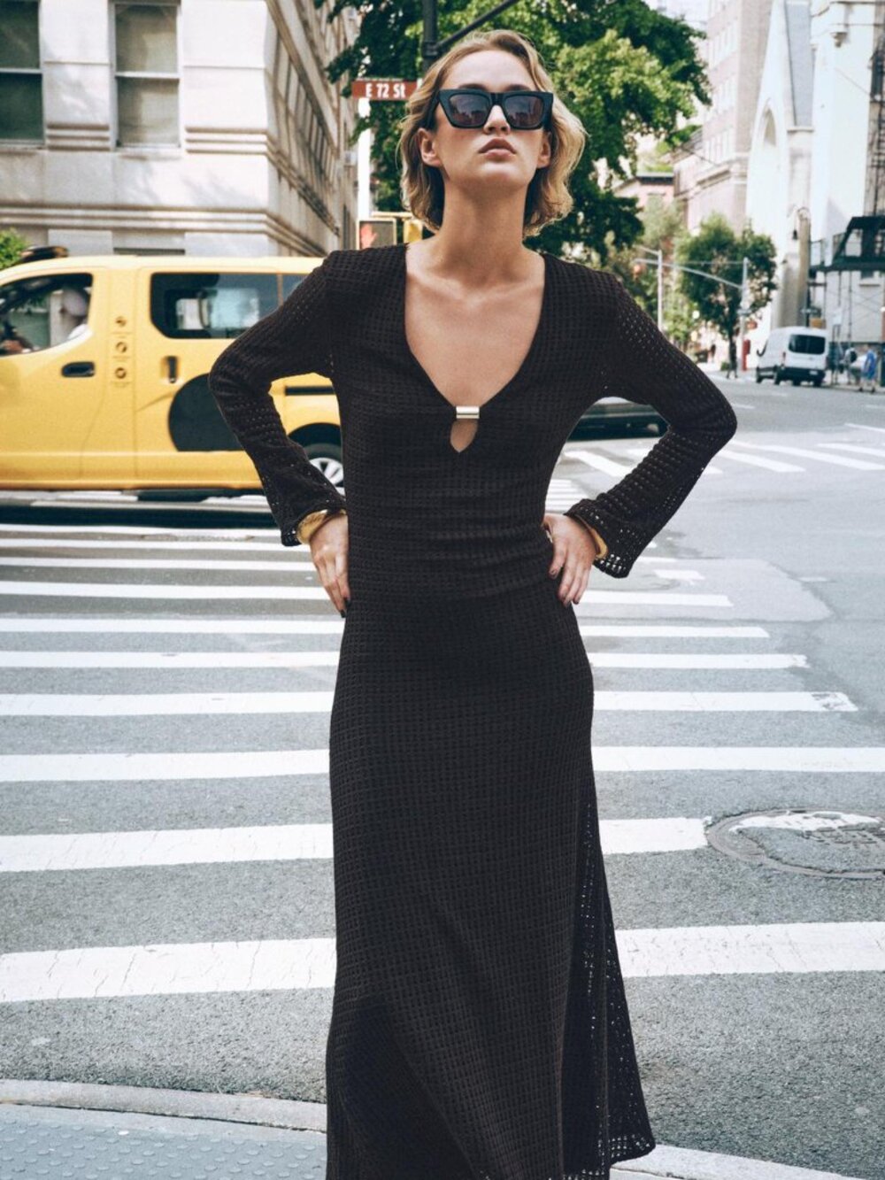 ZARA Crochet Midi Dress Brown Gold Hardware Long Sleeve Small NWT Summer Chic